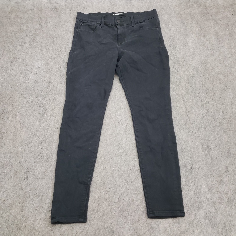 Express Jeans Womens 8 Black Skinny Jeggings Mid Rise Denim Stretch Ladies 30x26